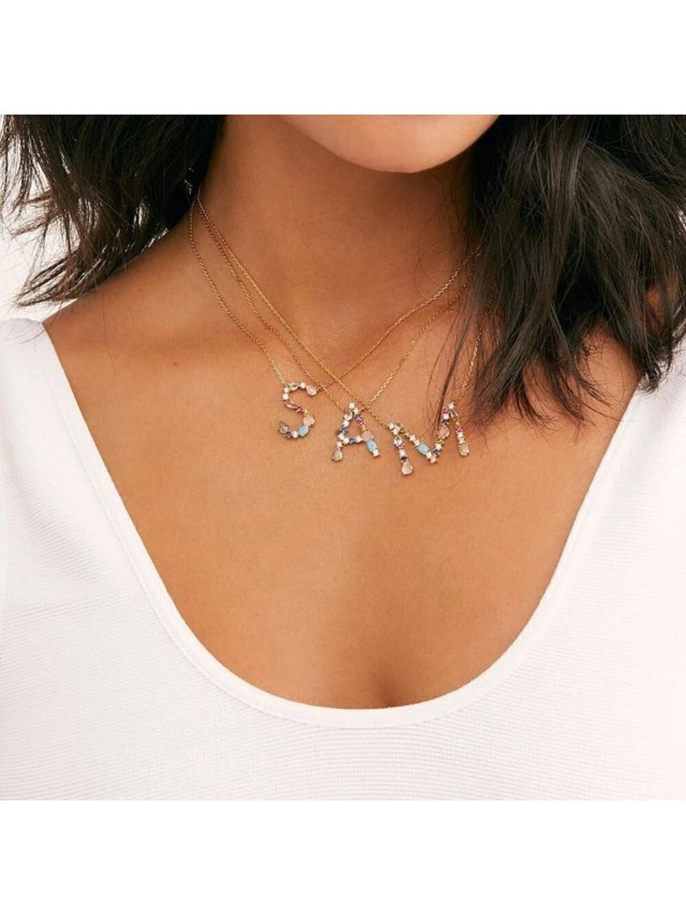 NWT Initial Letter Zirconia Monogram Necklace M K J I